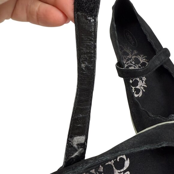 Aetrex Black Leather Scalloped Mary‎ Jane Flats Slip On Comfort Shoes Size 8.5 - Picture 8 of 9